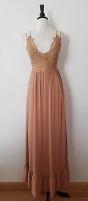 Free People Adella Dress Dupe Size Small XS Brown Rust Boho Smocked Ruffle - Image 1 of 4