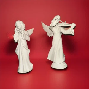 Vintage Set of 2 DRESDEN Porcelain Angel Figurine Choir Conductor Violin Germany - Picture 1 of 10