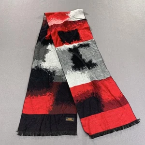 Steven Land Scarf Mens One Size Red Black Abstract Colorblock Fringe Viscose - Picture 1 of 9