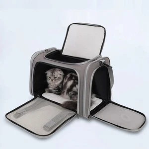 Large Pet Carrier Bag Soft Fabric Fold Portable Travel Puppy Cat Bag - Grey - Picture 1 of 14