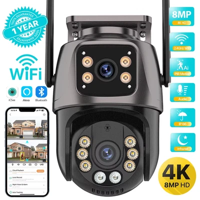 4K 8MP HD Wifi PTZ Camera Outdoor 4MP Dual Lens Dual Screen AI Auto Tracking IP - Image 1 of 4
