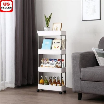 4 Layer Slim Rolling Storage Cart W/ Hooks Kitchen Bathroom Laundry Organization - Image 1 of 4
