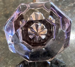 Antique VTG Glass 8 Sided Purple Amethyst Brass Octagon Door Knob - Picture 1 of 7