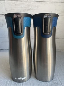 Par de tazas de viaje Contigo West Loop de acero inoxidable 16 oz con tapa de sellado automático azul - Imagen 1 de 4