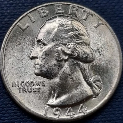 1944 D Washington Quarter 25c Silver BU UNC GEM Brilliant Uncirculated #97143 - Image 1 of 2