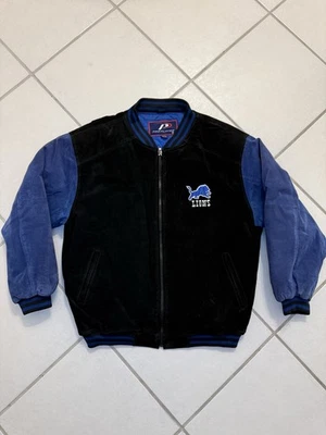 VTG 90s Pro Player Detroit Lions Leather Suede Varsity Bomber Jacket XL NFL - Image 1 of 4