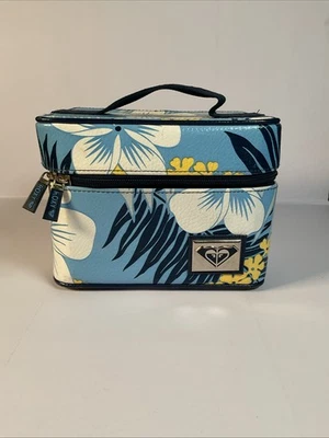Estuche de tren vintage Roxy equipaje bolsa de maquillaje viaje hibisco estampado tropical azul Foto 1 de 4