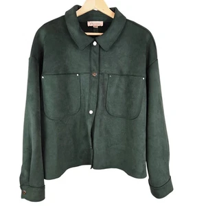 Philosophy Shacket Jacket Faux Leather Women XL Green Button Up Cropped Utility - Picture 1 of 12