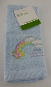 Vintage Baby Blue Fingertip Towel Rainbow Flowers Embroidered Cotton New - Picture 1 of 4