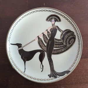 House of Erte SYMPHONY IN BLACK Collector Plate Dog Greyhound Lady 8.25" - Picture 1 of 5