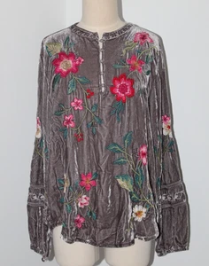 NWT Johnny Was Biya JWLA 3JWorkshop Embroidered Velvet Estate Blouse Rhoda Top L - Picture 1 of 7