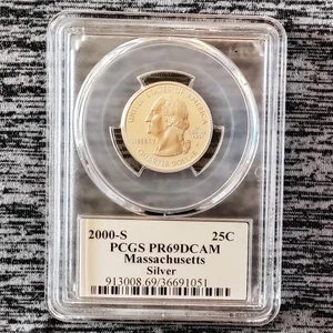 2000-S 25C PCGS PR69DCAM Massachusetts 90% Silver Quarter Dollar Washington  - Picture 1 of 2