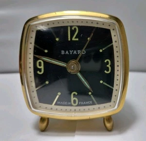 Vintage Bayard Wecker Mechanische Uhr 3" Frankreich Fuß Türkis Metall Messing - Bild 1 von 13