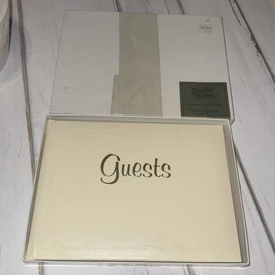 Vintage Paper Art Wedding Guest Book Embossed Cream Gold Script Guests Old Stock - Image 1 of 2