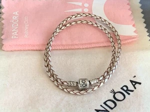 Pandora Champagne Blanco Trenzado Cuero Doble Pulsera 590705CPL-D3 NUEVO 41CM - Imagen 1 de 3