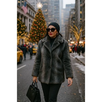 Abrigo Boho Mobwife Holiday Glam Old Money Luxe Blanc Noir M Gris Rayas Piel Sintética Foto 1 de 4