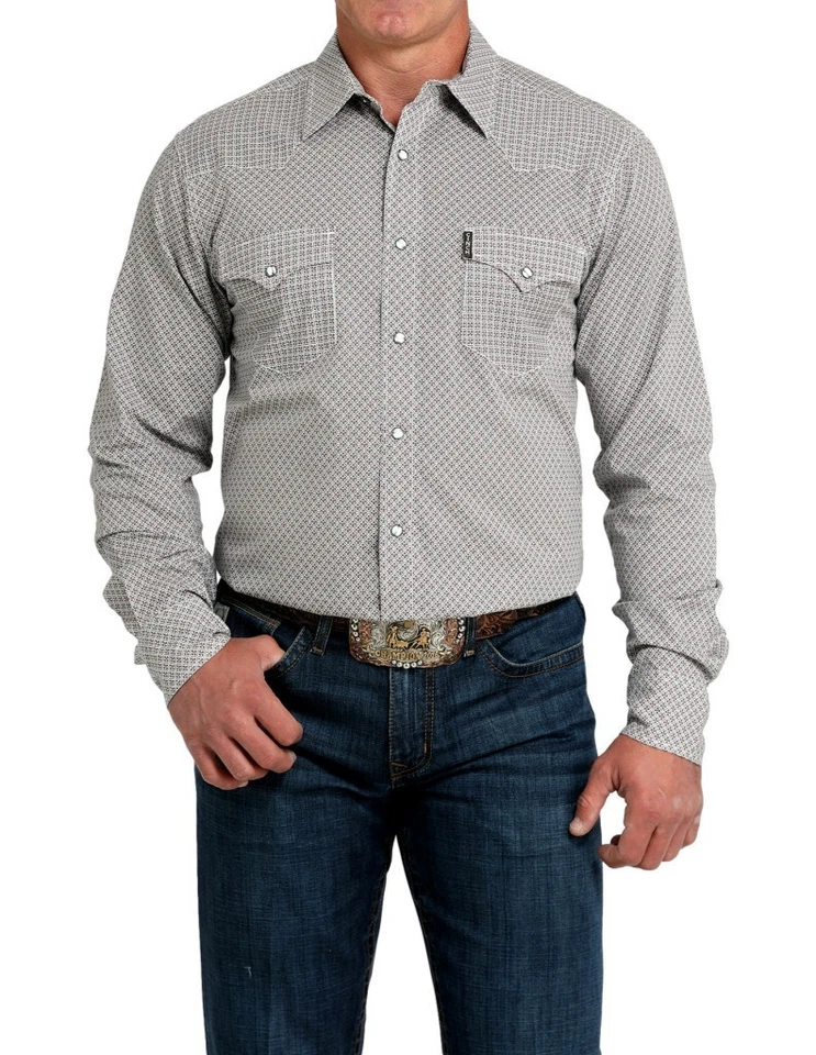 Camisa Cinch Western Para Hombre Manga Larga A Presión Ajuste Moderno Gris MTW1303095 Foto 1 de 1