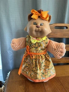 Lindo Vestido Floral Naranja Gatito Gato Koosas Rayas Niño Cabbage Patch Años 80 - Imagen 1 de 9
