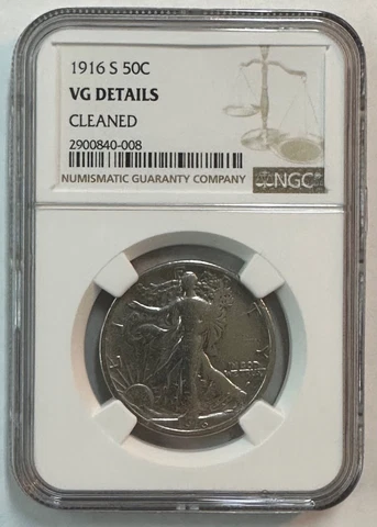 1916 S 50C Walking Liberty Half Dollar US NGC VG DETAILS CLEANED Cover