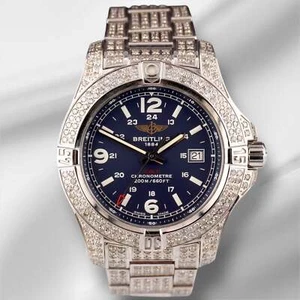 Breitling Colt Hombre 44mm Helado 12ct Diamantes Esfera Azul Acero Cuarzo Reloj - Imagen 1 de 13