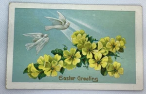 Postcard Easter Greeting Yellow Flowers Doves Embossed D158 - Picture 1 of 2