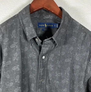 Polo Ralph Lauren Slim Fit Floral Paisley Dark Gray L/S Button Down Shirt Sz L - Picture 1 of 7