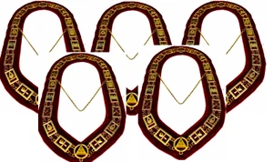 Freimaurer Regalia Royal Arch Goldkette Kragen rot Futter Unterlage (6er Set) - Bild 1 von 3