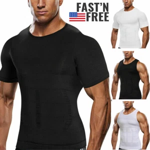 Mens Slimming Shirt Body Shaper Vest Compression Tank Tops Corset Undershirts US - Picture 1 of 18