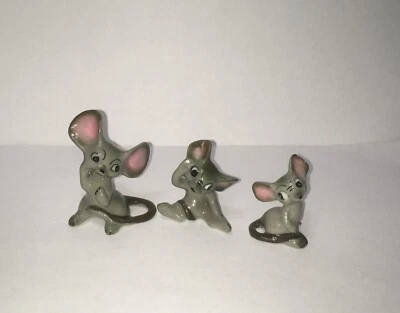 Juego familiar de estatuillas de ratón gris 3 Josef originales Japón cerámica ratones vintage #de Foto 1 de 4