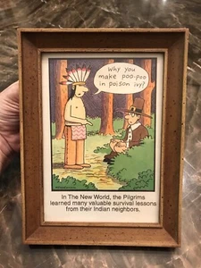 Art Animated framed Mendenhall Comic comedy funny Joke pilgrim Indian Artifacts - Picture 1 of 7
