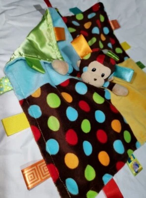 Taggies Monkey Lovey Security Blanket Polka Dot Brown green - Image 1 of 4