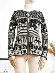 GUDRUN SJODEN Knit Cardigan Jumper Sweater Pockets Floral Geometric Print Size S - Picture 1 of 8
