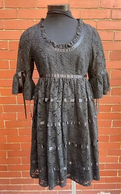 Betsey Johnson Ribbon Lace Ruffle Bell Sleeve Dress Size 6 - Image 1 of 4