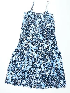 Marks and Spencer Womens Blue Geometric Viscose Tank Dress Size 8 Scoop Neck Pul - Picture 1 of 10