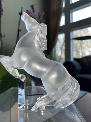 LALIQUE CRYSTAL REARING KAZAK HORSE FROSTED GLASS HORSE/CLEAR BASE. NWOB.PERFECT - Image 1 of 4