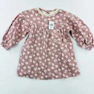 NEW Next Floral Dress and Tights Set Purple Long Sleeve Lace Collar 2-3 Yrs - Picture 1 of 7