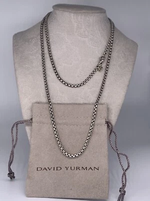 David Yurman Plata de Ley 3.5mm Caja Cadena 36" Collar Oro 14k Logo Etiqueta Foto 1 de 4