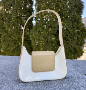 LANCEL Paris Schultertasche weiß beige Leder Baguette - Bild 1 von 14