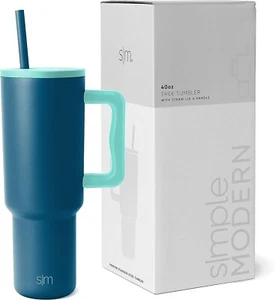 40 oz Tumbler w Handle-Straw Lid Insulated Stainless Water Mug Travel cupholder - Picture 1 of 12