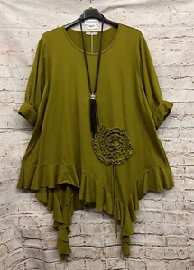 Moonshine F. Tunika Shirt Zipfel Volant Lagenlook Übergröße 44 46 48 Neu kiwi - Bild 1 von 8