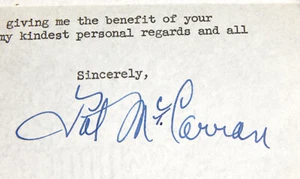 PAT MC CARRAN SIGNED LETTER 1950 NEVADA SENATOR AUTOGRAPH "MOVIE ADMISSION TAX" - Picture 1 of 6