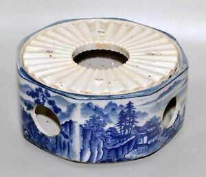 Ceramic Candle Food Warmer Blue Artwork Around the Side