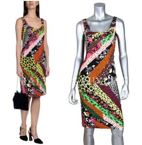 VERSACE DRESS FLORAL STRIPES PRINT SLEEVELESS LOGO ZIPPER sz IT 38 US 4 - Picture 1 of 12