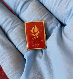 Albertville 1992 Winter Olympics Official Logo Red Enamel Lapel Hat Pin - Picture 1 of 2