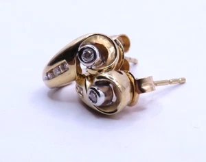 LOVELY LADIES PAIR of 10k YELLOW GOLD J-HOOK EARRINGS w 8 RBC DIAMONDS (.14ct) * - Picture 1 of 10