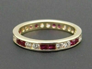 2.0 Ct Princess Cut Ruby Simulated Diamond Wedding Band Ring Yellow Gold Plated - Picture 1 of 6