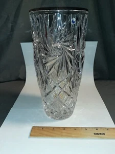 Vintage VTG RARE Bohemian Czech Cut Glass Crystal Pinwheel Bud Vase 10" - Picture 1 of 20