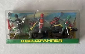6 Vintage Swoppet-Type Toy Soldiers Medieval Knight Crusaders & Horses +Box #653 - Picture 1 of 13