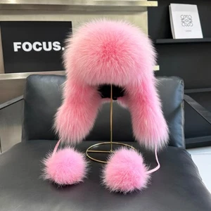 Women's Real Fox Fur Hats Russian Ushanka Aviator Trapper Hat Warm Hunter Hat - Picture 1 of 17