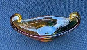 Beautiful Vintage AMBER Glass Two Handle Art Deco Bowl Hint of Green - Picture 1 of 7